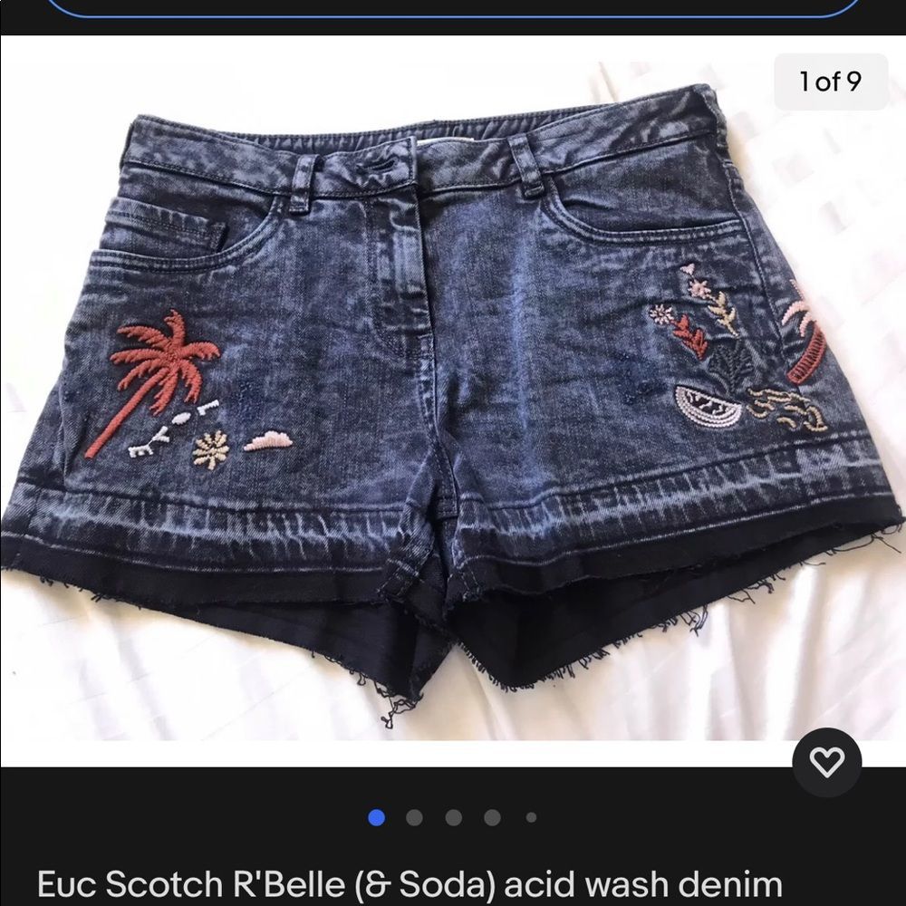 Scotch R'Belle (& Soda) acid wash denim Shorts beach embroidery sz girl 14